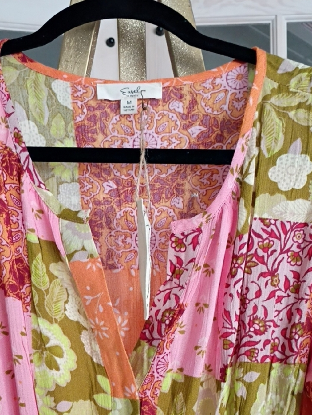 Easel Los Angeles Maxi Patchwork Floral Dress in Pink, Orange & Green - Picture 5 of 8